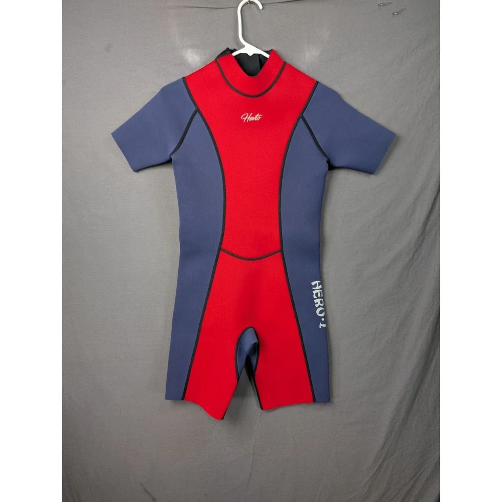 Hevto Kids Wetsuit Shorty 2mm Neoprene Red Blue Youth Size 14 HERO-L Back Zip